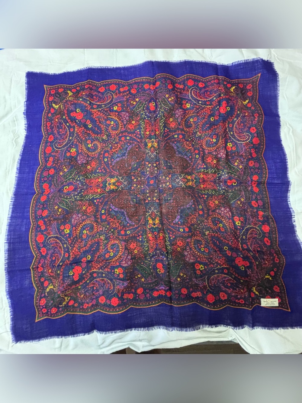 Vintage Baar & Beards 100% Wool Paisley Floral Scarf Shawl Made in Japan